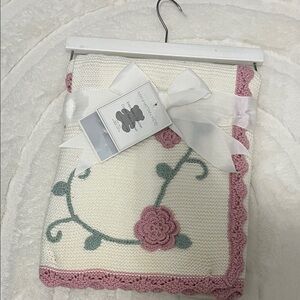 Pink and White Knit Baby Blanket